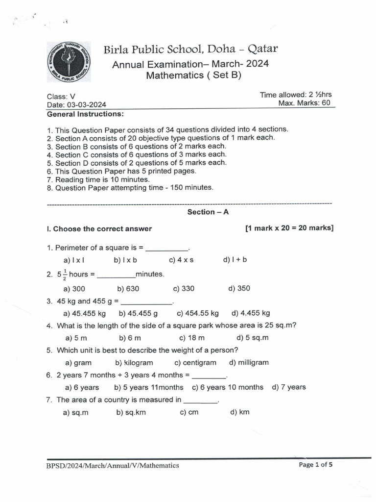 Mathematics Set B | PDF