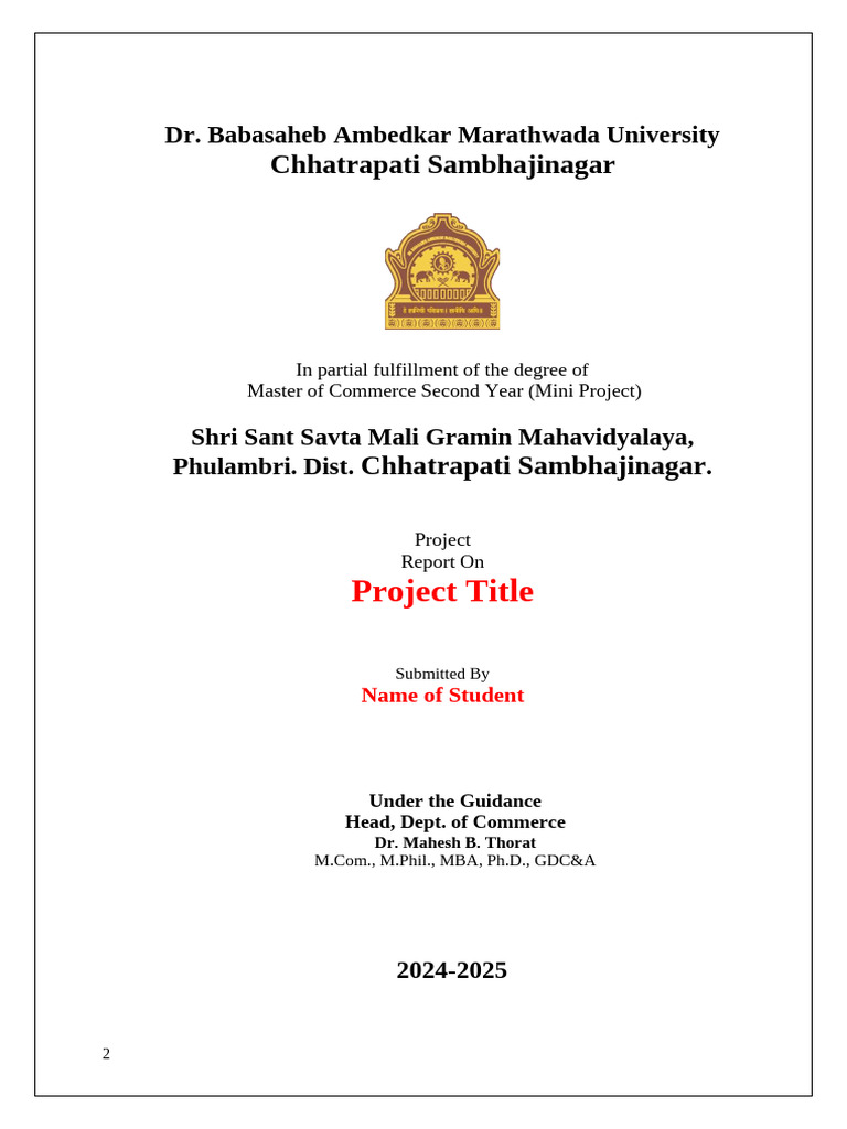 M.Com Mini Project Report Submission | PDF | Educational Stages ...