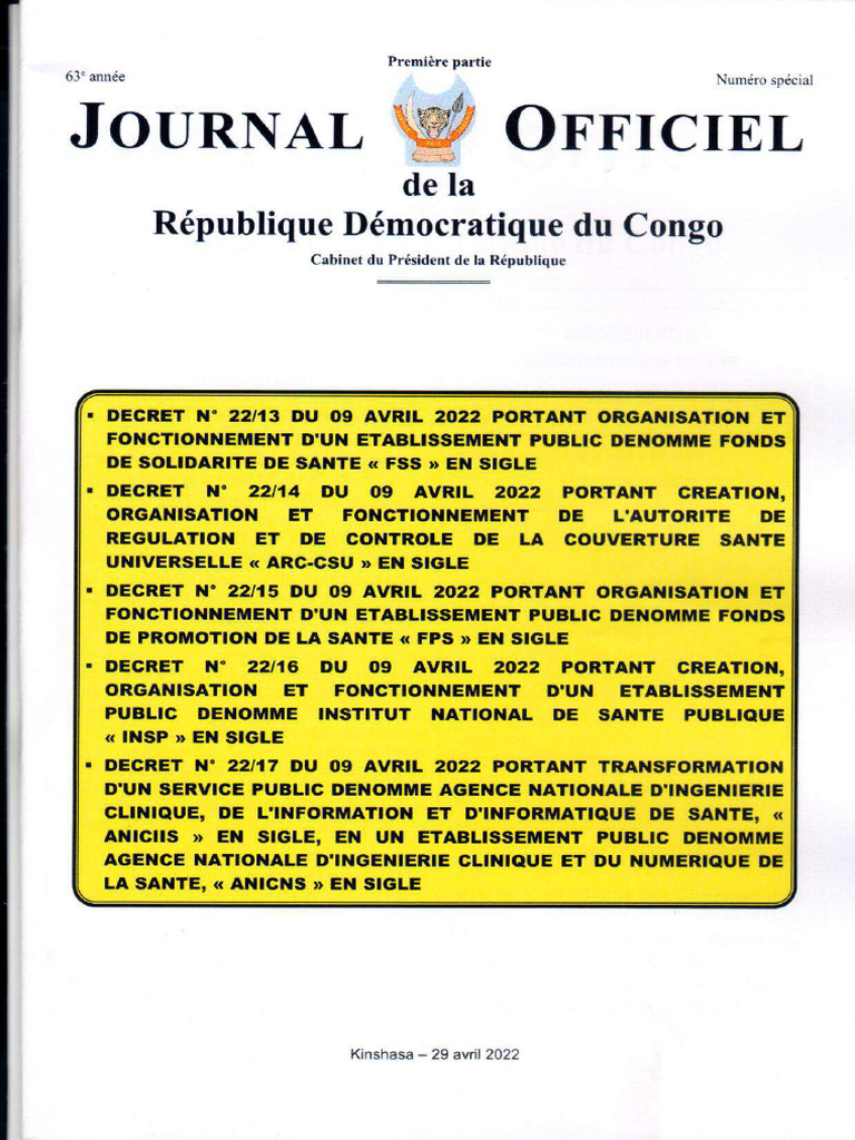Decret N°22-14 Du 09 Avril 2022 | PDF