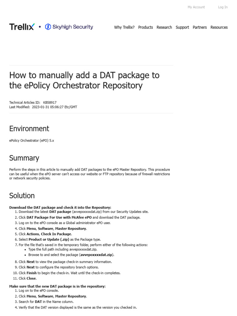 Add DAT Packages to ePO Repository | PDF