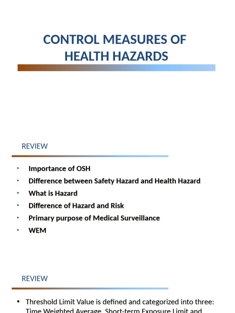 Health Hazard Control Measures Guide | PDF | Personal Protective ...