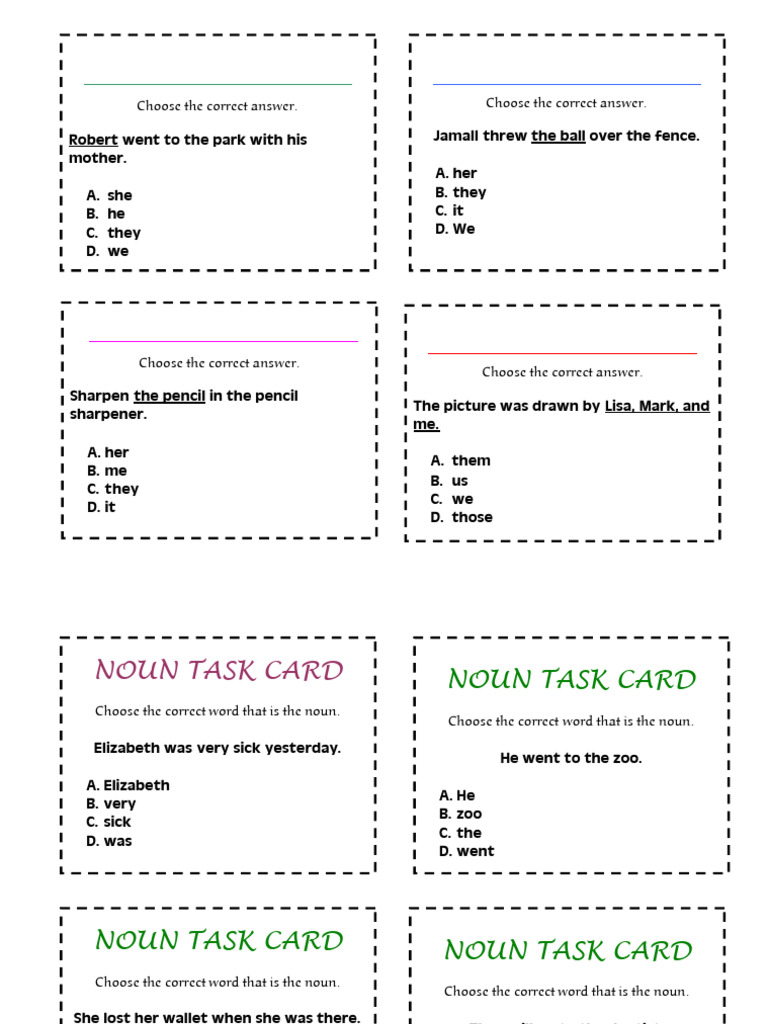 Task Cards For Literacy Math Grammar More | PDF | Pronoun | Sentence ...
