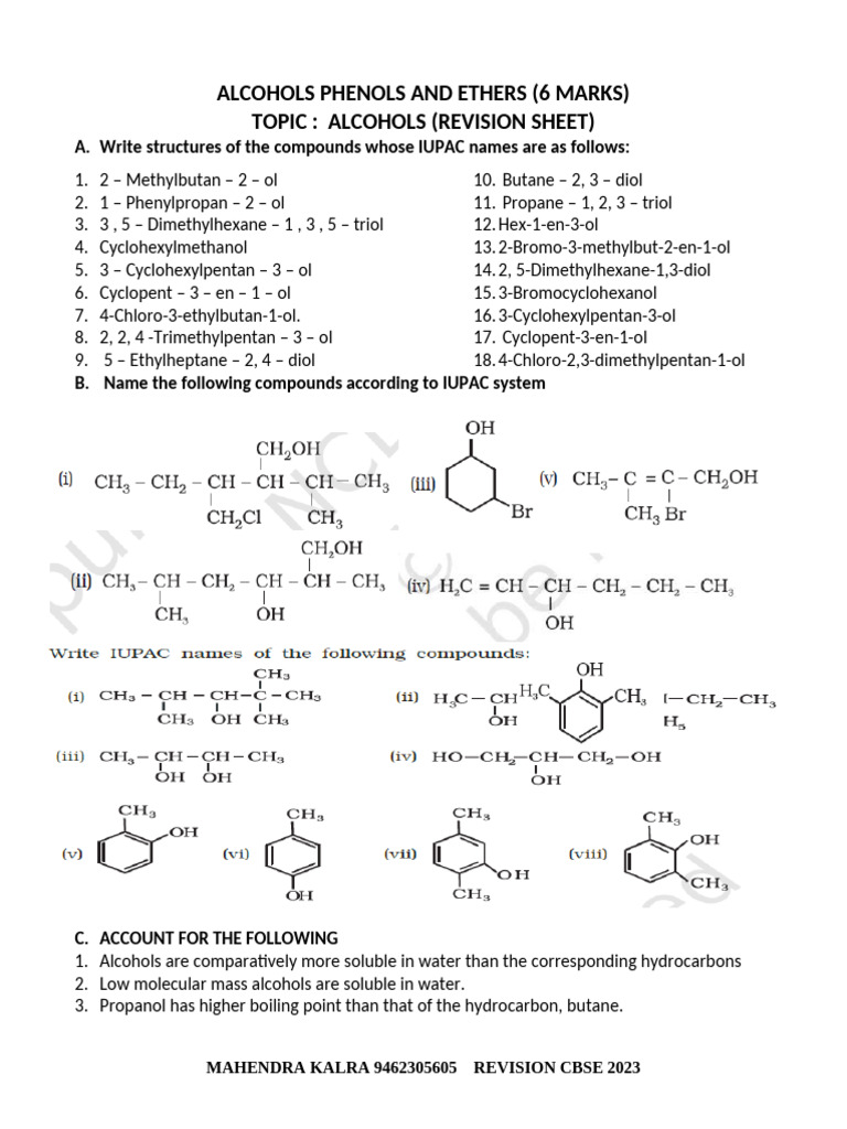 Revision Alcohol Phenol 0 Ether 2023 | PDF | Ether | Ethanol