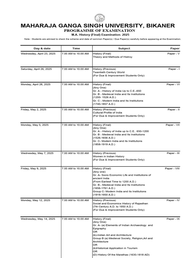 MGSU MA History Exam Schedule 2025 | PDF | Liberal Arts Education