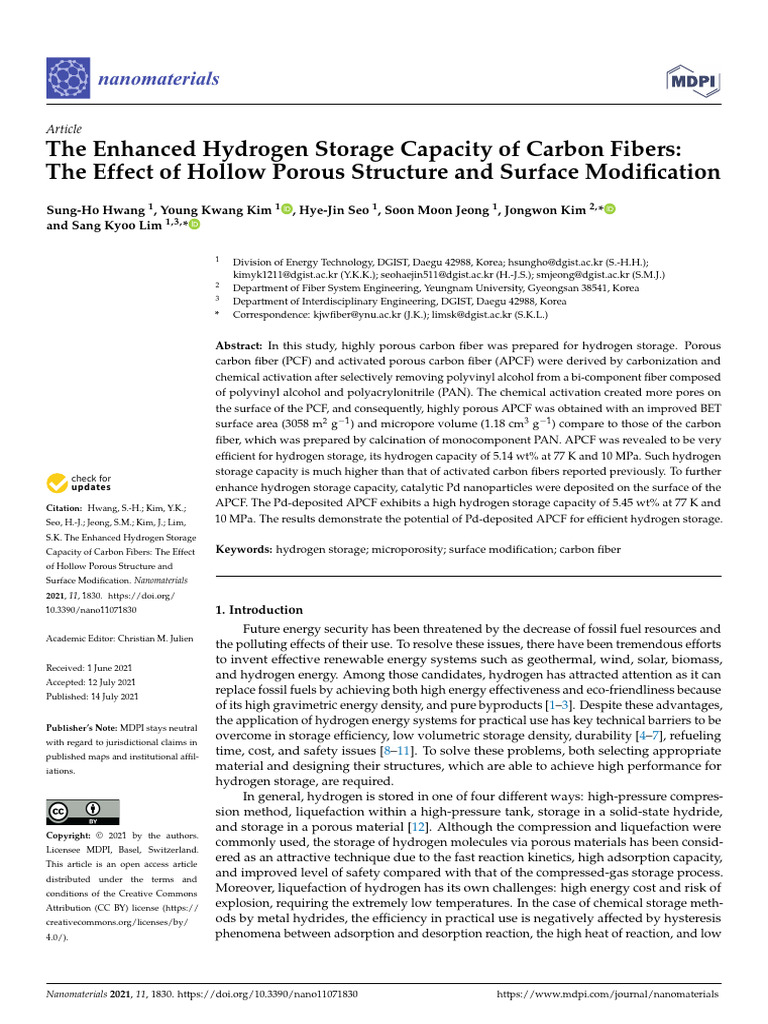 The Enhanced Hydrogen Storage Capacity of Carbon Fibers The Effect of ...