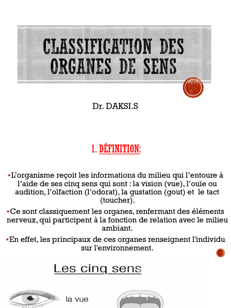 Classification des organes de sens | PDF | Sens (physiologie) | Goût