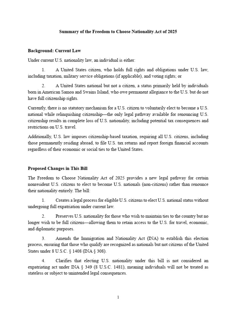 Freedom to Choose Nationality Act 2025 | PDF | United States ...