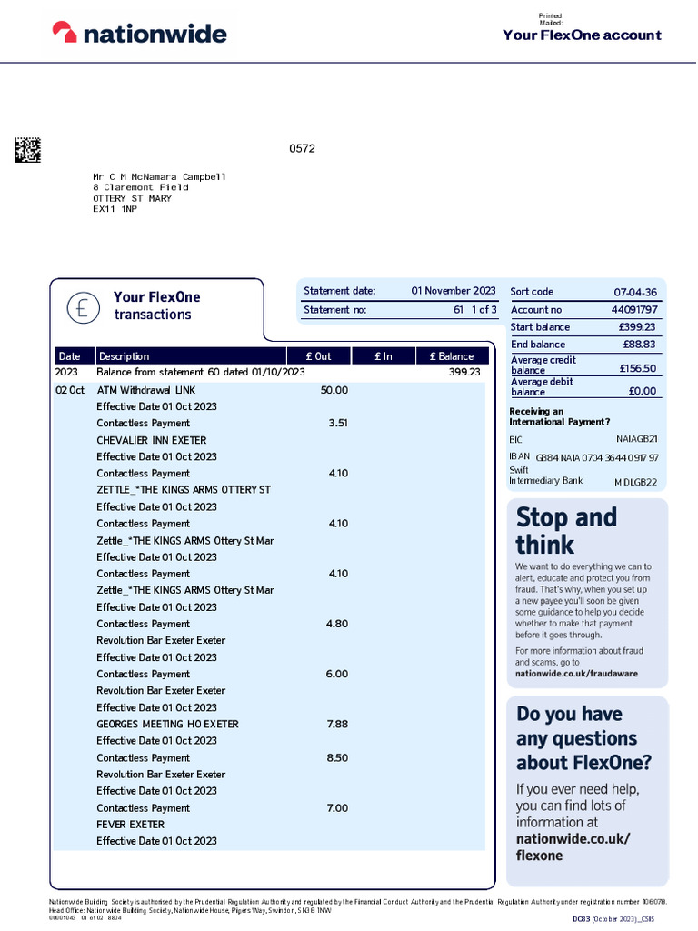 Proof of Address-Statement 01nov2023 | PDF | Cash | Cheque