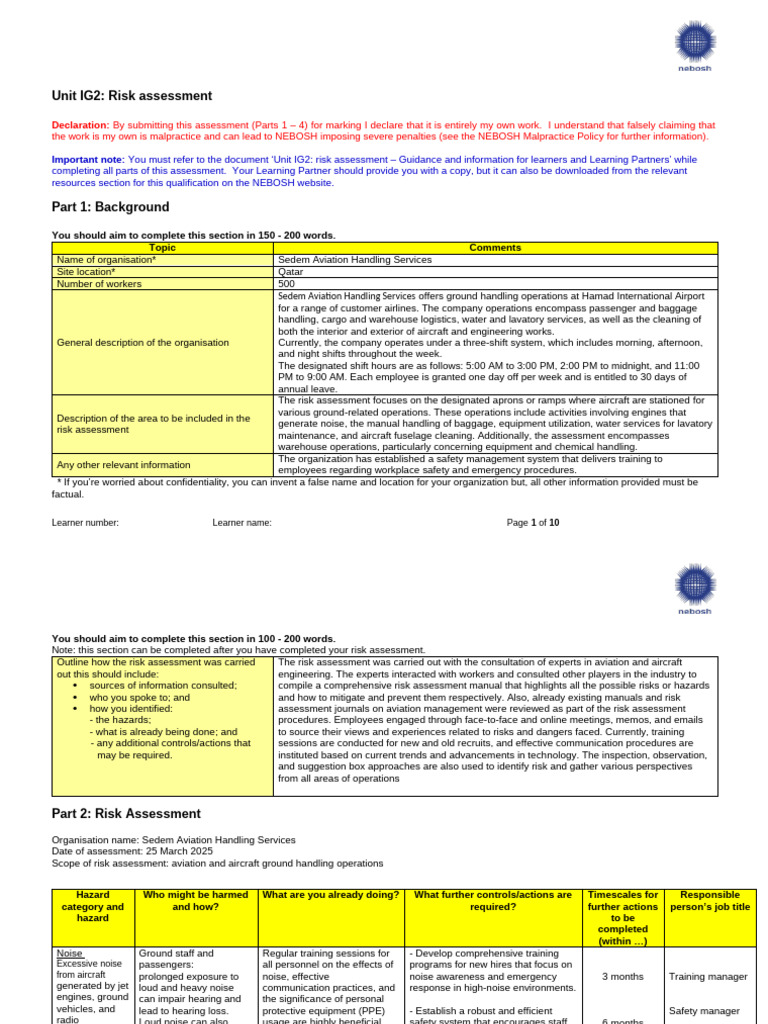 NEBOSH IG2 Risk Assessment Overview | PDF | Risk | Personal Protective ...