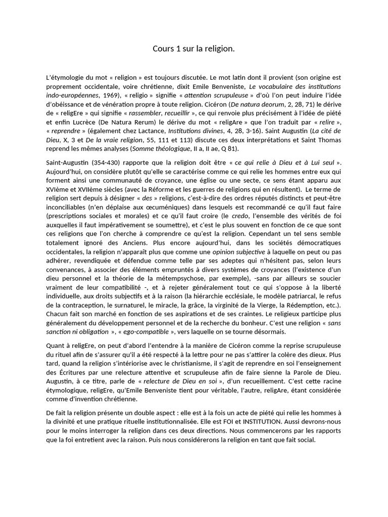 Cours sur la religion et la foi | PDF | Dieu | Raison