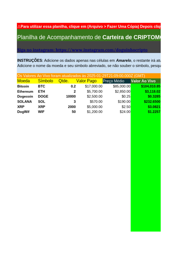 Planilha Cripto @DoguinhoCripto | PDF