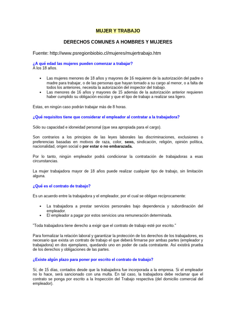 Derechos Laborales de la Mujer Trabajadora | PDF | Salario | Derecho ...