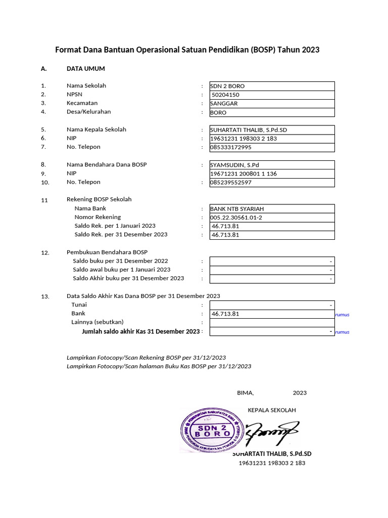 Format BOSP SDN 2 Boro 2023 | PDF