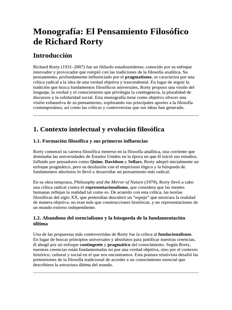 Pensamiento Filosófico de Rorty | PDF | Pragmatismo | Verdad