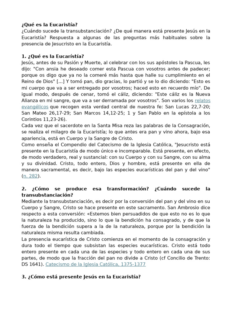 Presencia de Jesús en la Eucaristía | PDF | eucaristía | Cristo (título)
