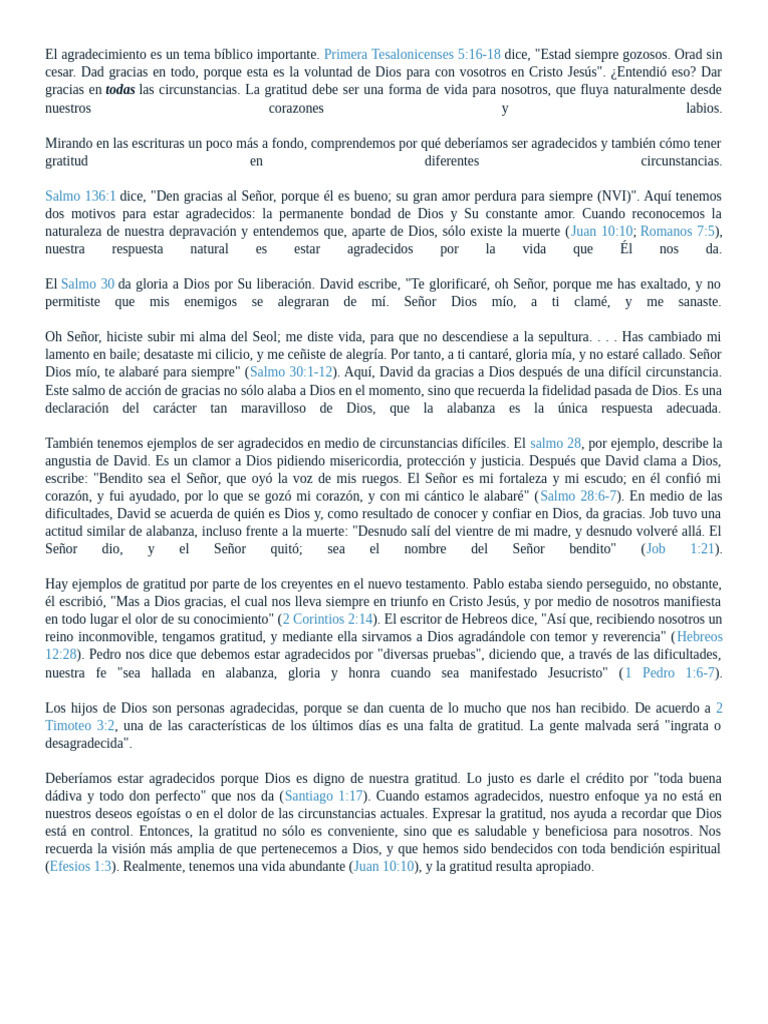 El Agradecimiento Es Un Tema Bíblico Importante | PDF | Salmos | Gratitud