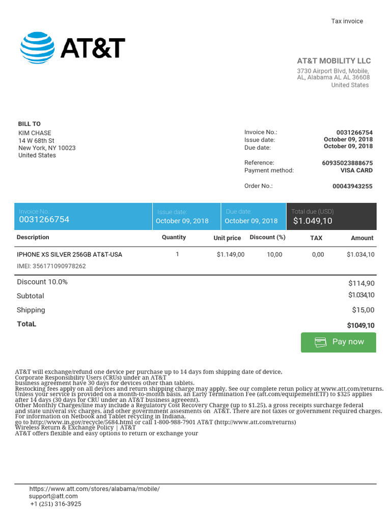 Iphone Xs AT-T-MOBILITY-LLC-IPHONE - Backup | PDF | Receipt | Payments