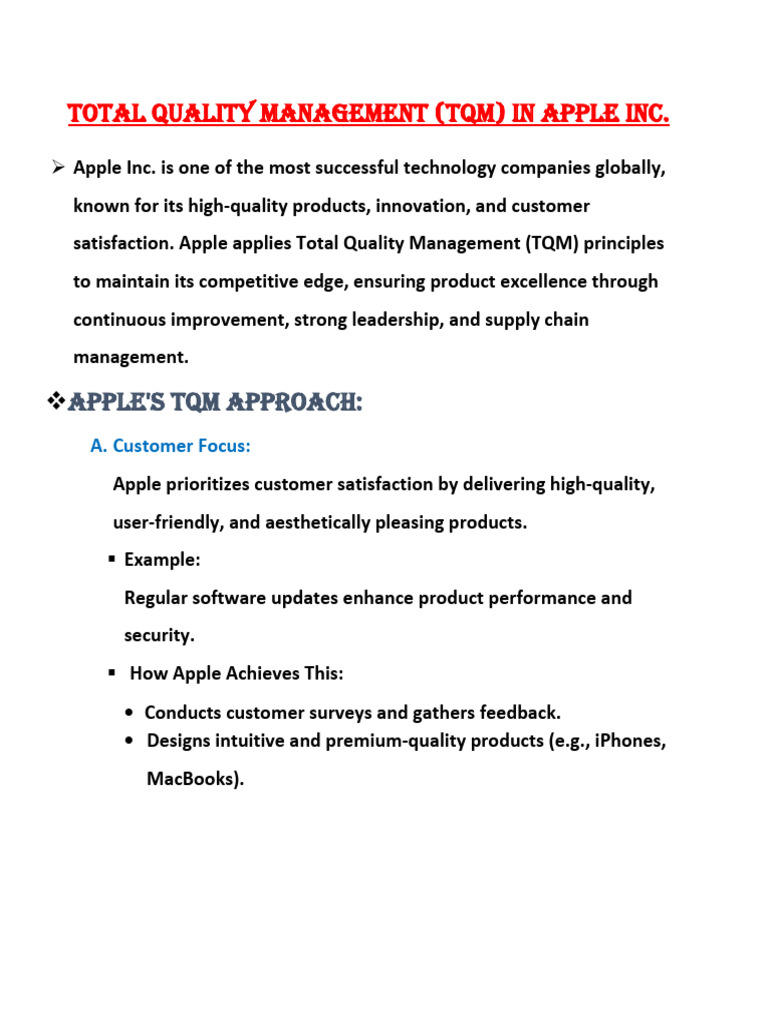 Apple Inc.'s Total Quality Management | PDF | Apple Inc. | Quality ...