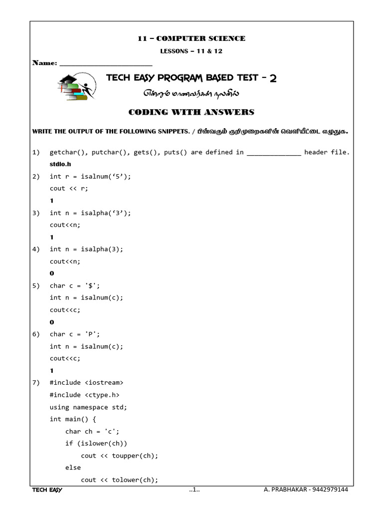 11CS ProgramBasedTest2 Answers | PDF