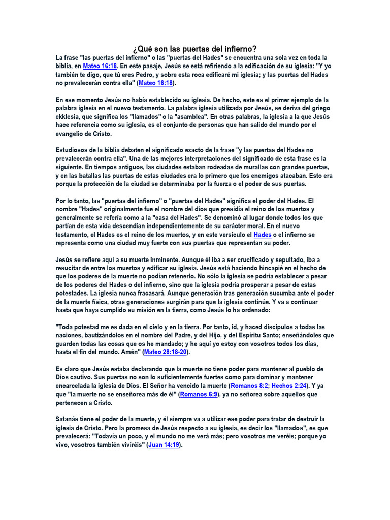 Las puertas del infierno en la Biblia | PDF | Iglesia cristiana ...