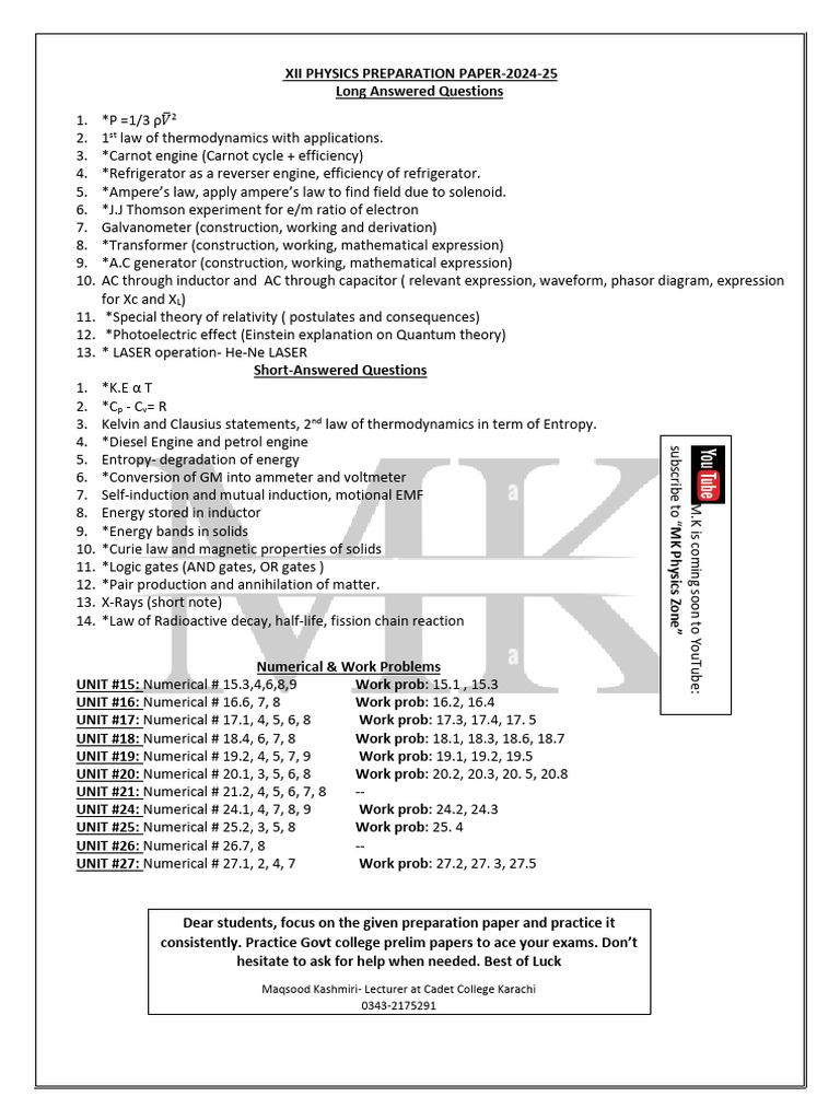 Preparation Paper-Xii - 25 | PDF | Entropy | Thermodynamics