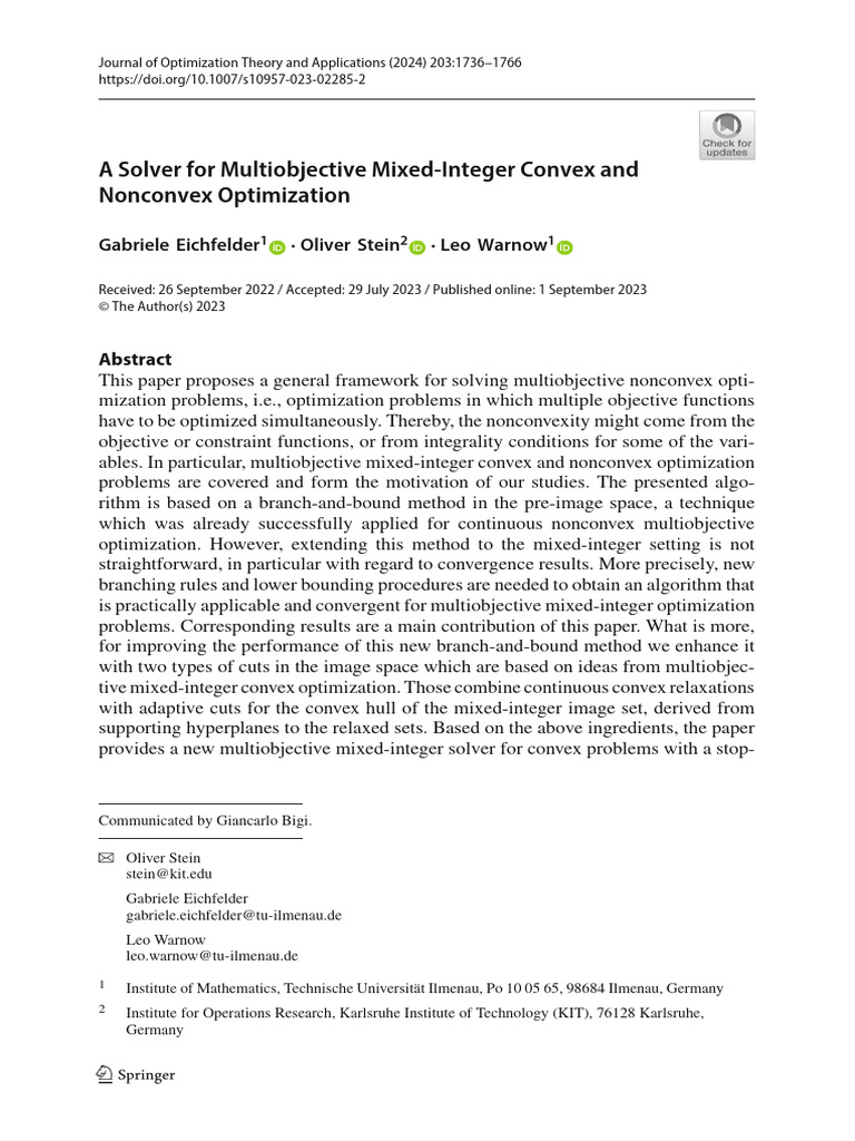 Multiobjective Mixed-Integer Optimization Solver | PDF | Mathematical ...