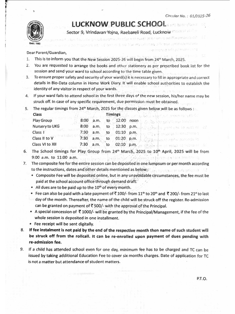 New Session Circular 2025-26 | PDF