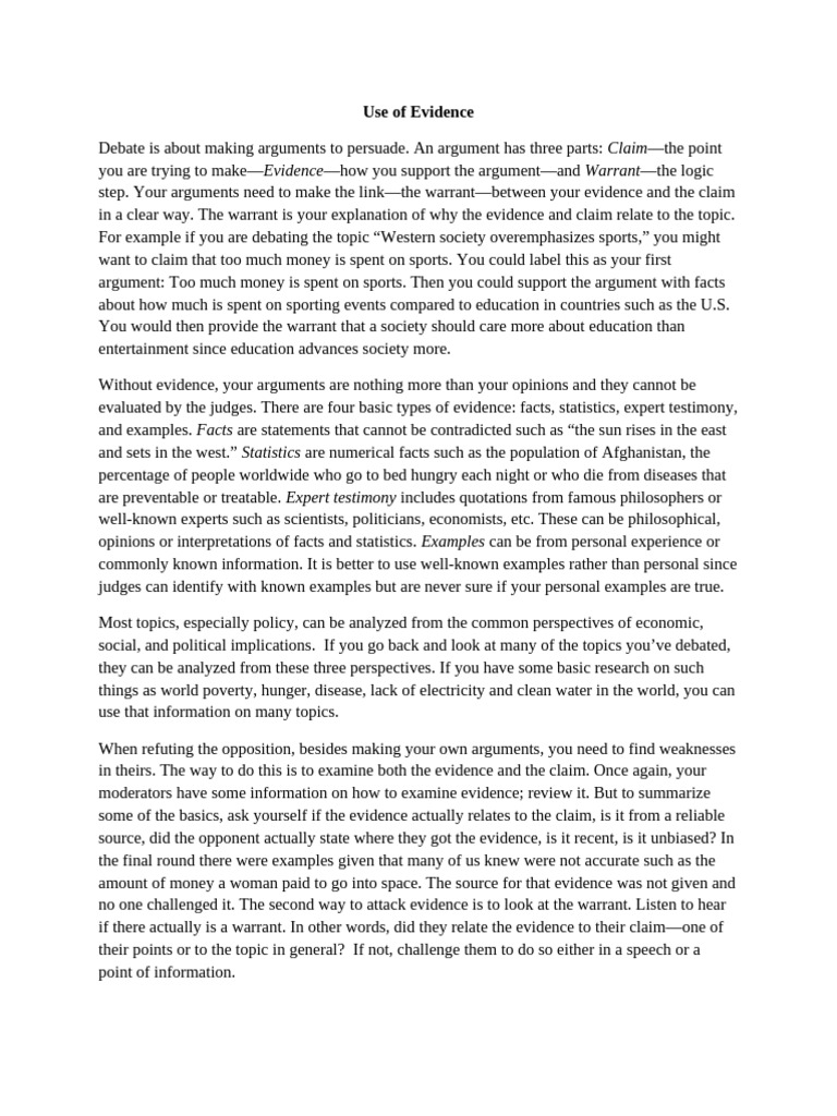 Use of Evidence | PDF | Argument | Evidence