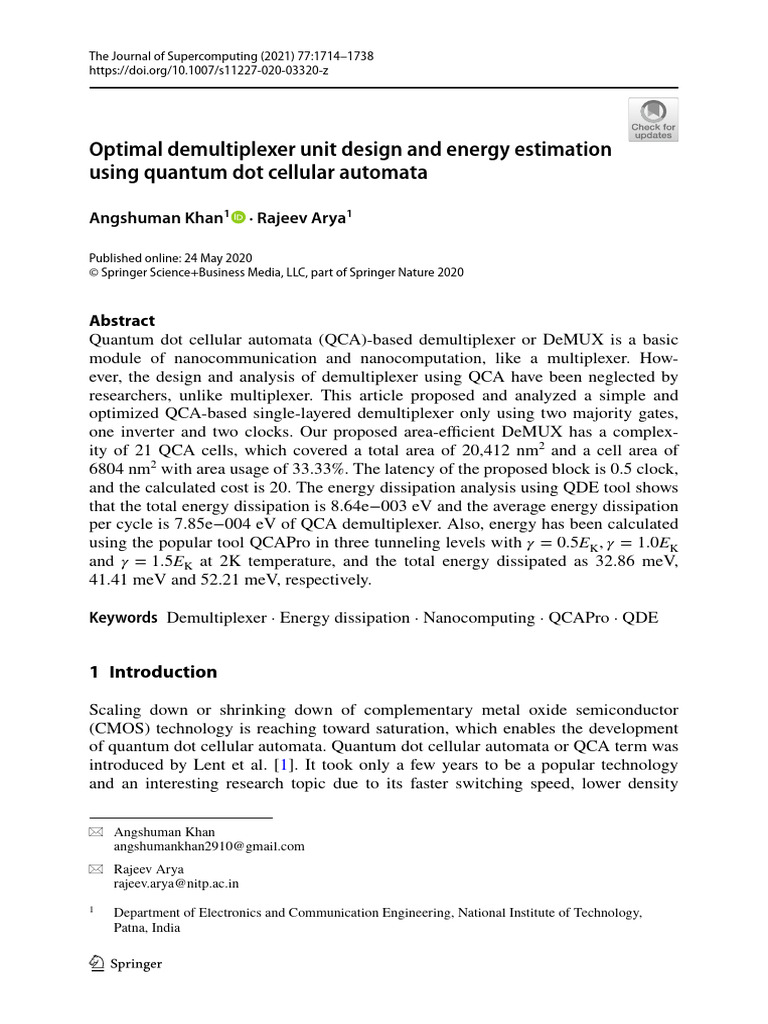 P3-Optimal Demultiplexer Unit Design and Energy Estimation Using ...