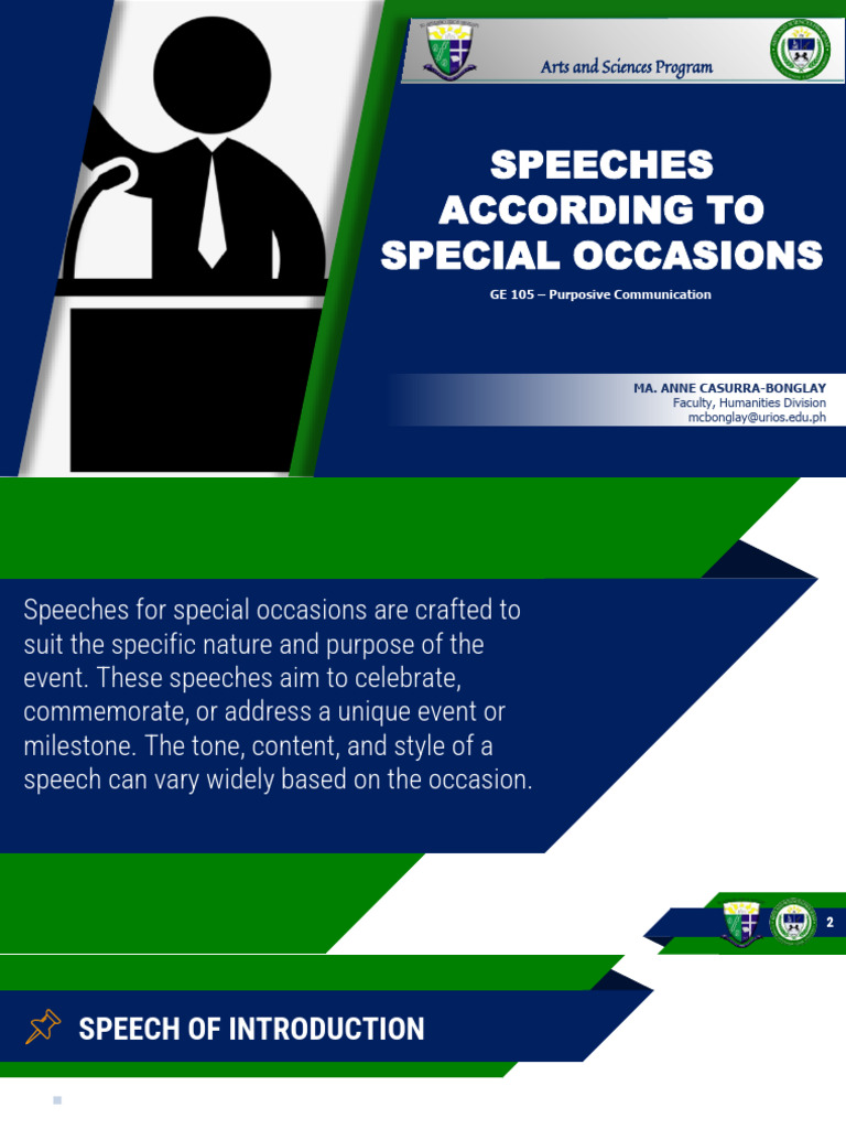 Speeches According To Special Occasions | PDF | Public Speaking | Monologue