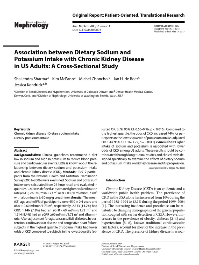 Sodium, Potassium Intake & CKD Risk | PDF | Chronic Kidney Disease ...
