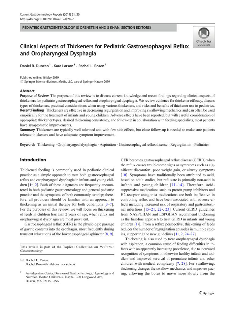 Clinical Aspects of Thickeners For Pediatric Gastroesophageal Reflux ...