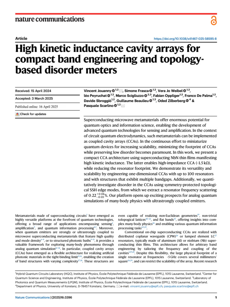 High Kinetic Inductance Cavity Arrays For Compact Band Engineering and ...