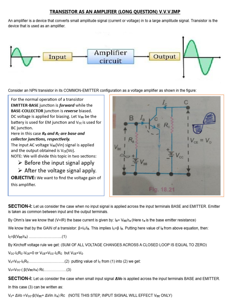 Transistor Amplifier Voltage Gain Explained | PDF