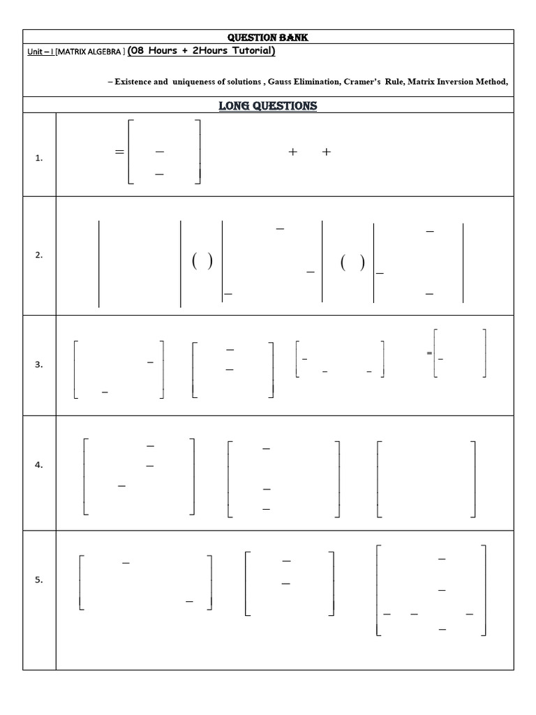 Matrix Algebra Question Bank | PDF | Matrix (Mathematics) | Determinant