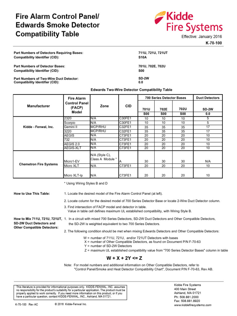 Edwards Smoke Detector Compatibility Guide | PDF | Fire Protection ...