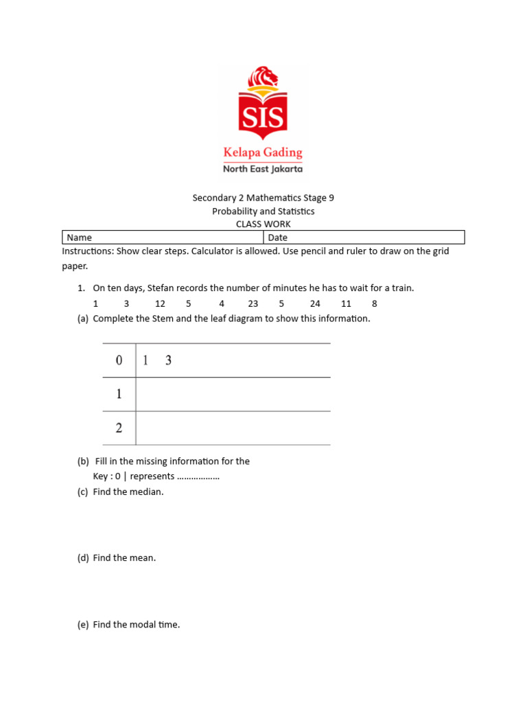 Probability and Statistics Class Work | PDF | Applied Mathematics ...