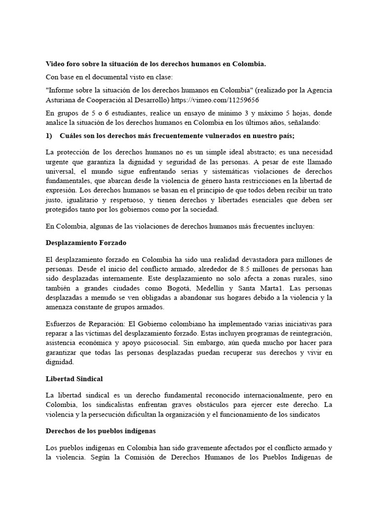 Derechos Humanos en Colombia: Análisis Actual | PDF | Colombia ...