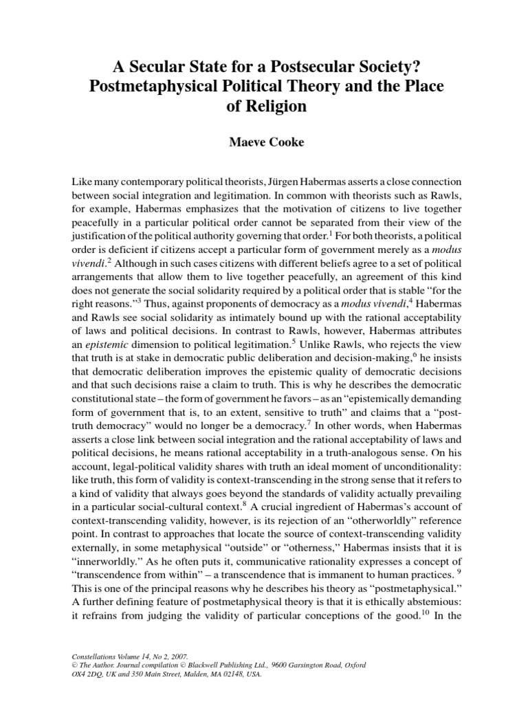 Secularism and Religion in Politics | PDF | John Rawls | Deliberation