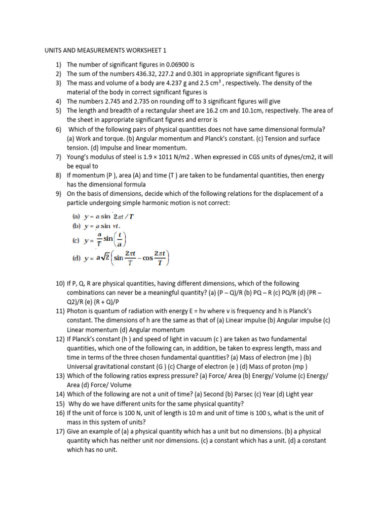 Units and Measurements Worksheet | PDF | Orbit | Momentum