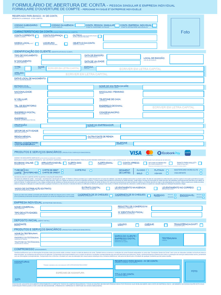 Formulário de Abertura de Conta Ecobank | PDF | Cheque (banco) | Conta ...