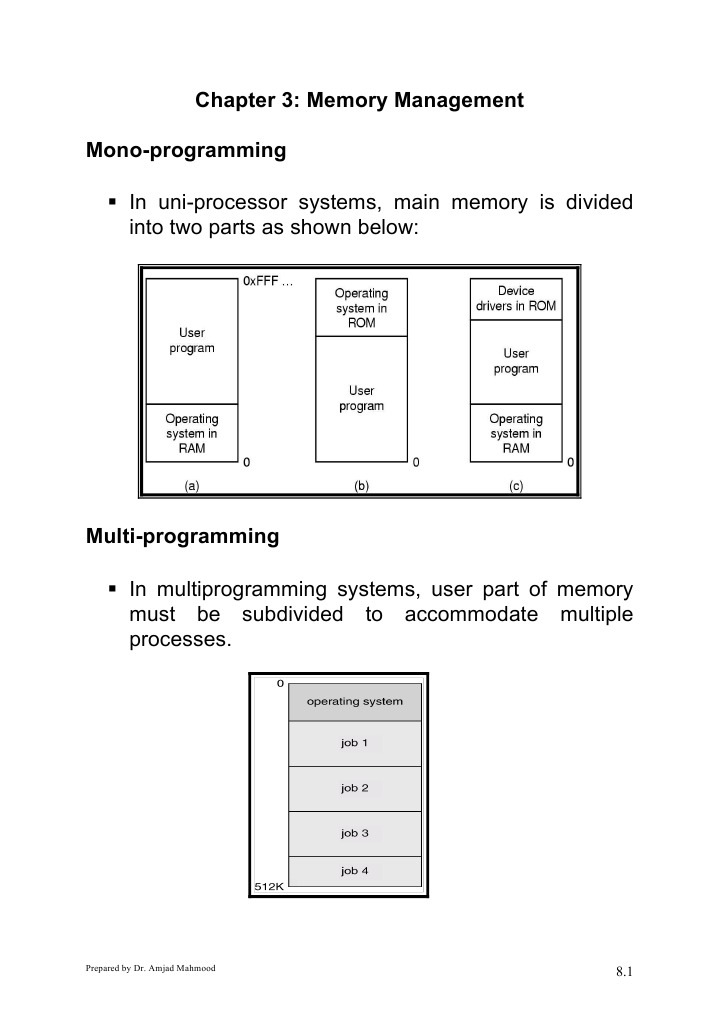 In Uni-Processor Systems, Main Memory Is Divided Into Two Parts As ...