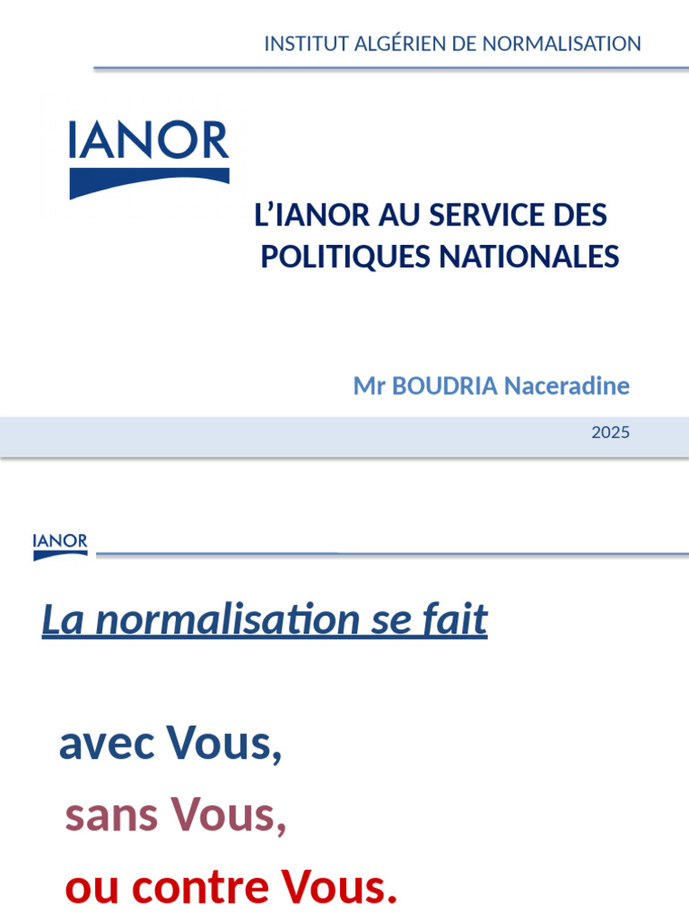 Mission de l'Institut Algérien de Normalisation | PDF