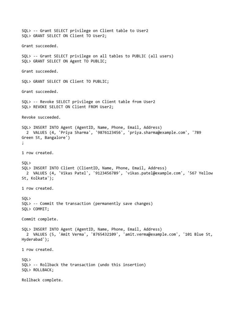 SQL User Privileges and Transactions Guide | PDF