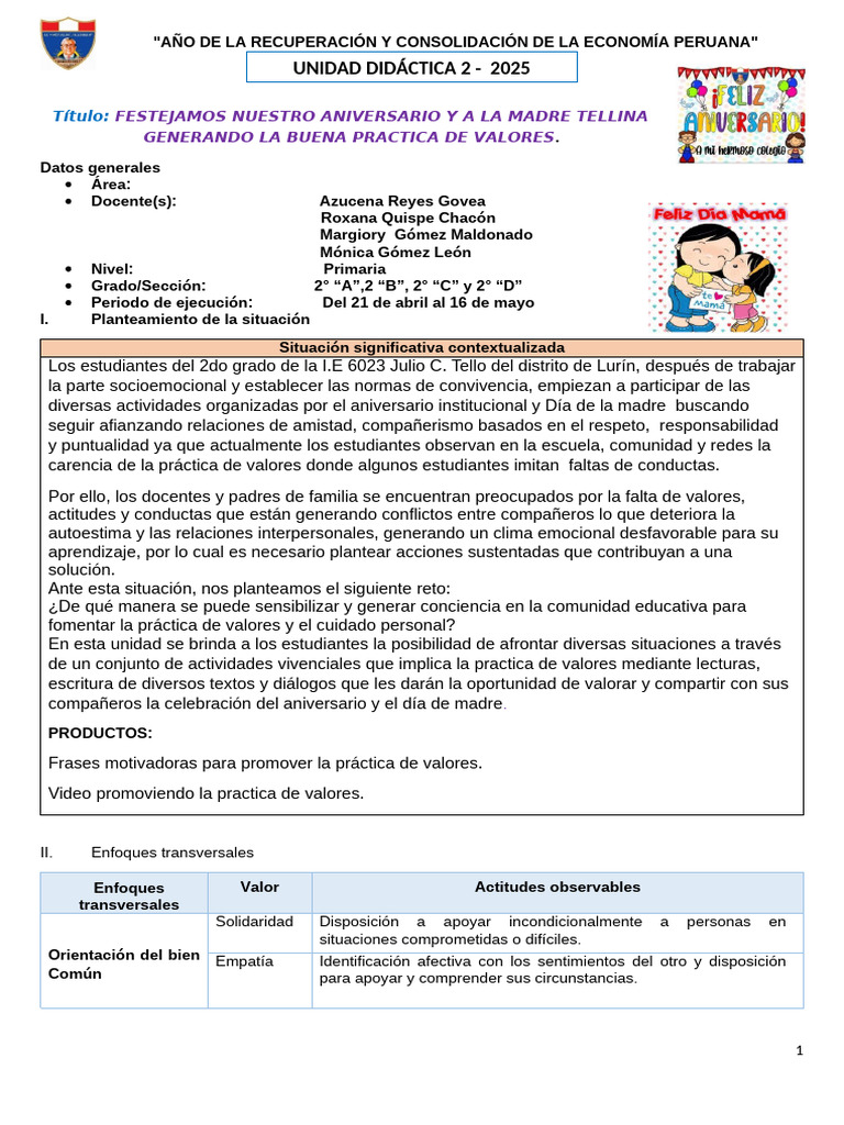 Fomento de Valores en Educación Primaria | PDF | Aprendizaje | Datos