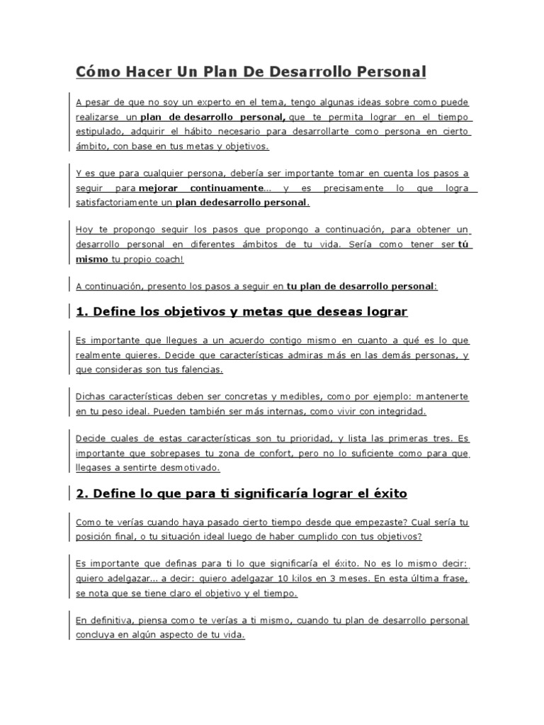 Cómo Elaborar un Plan de Desarrollo Personal | PDF | Desarrollo ...