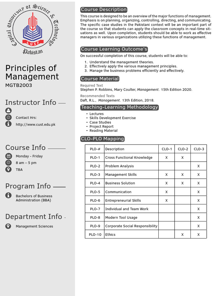 Principles of Management COURSE INTRO | PDF | Knowledge | Skill