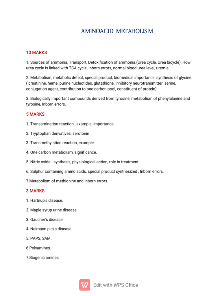 Amino Acid Metabolism Overview | PDF | Biochemistry | Chemistry