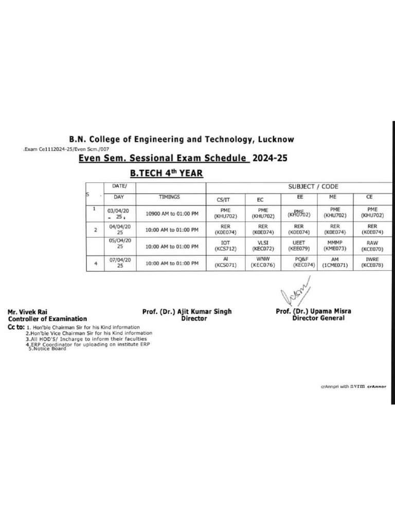 Final Year Sessional Examination Schedule. | PDF