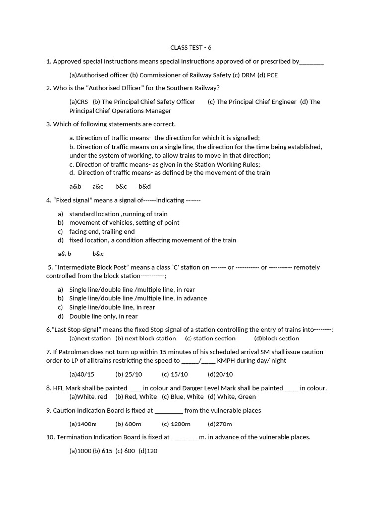 Class Test 6 | PDF | Rolling Stock | Transport Infrastructure